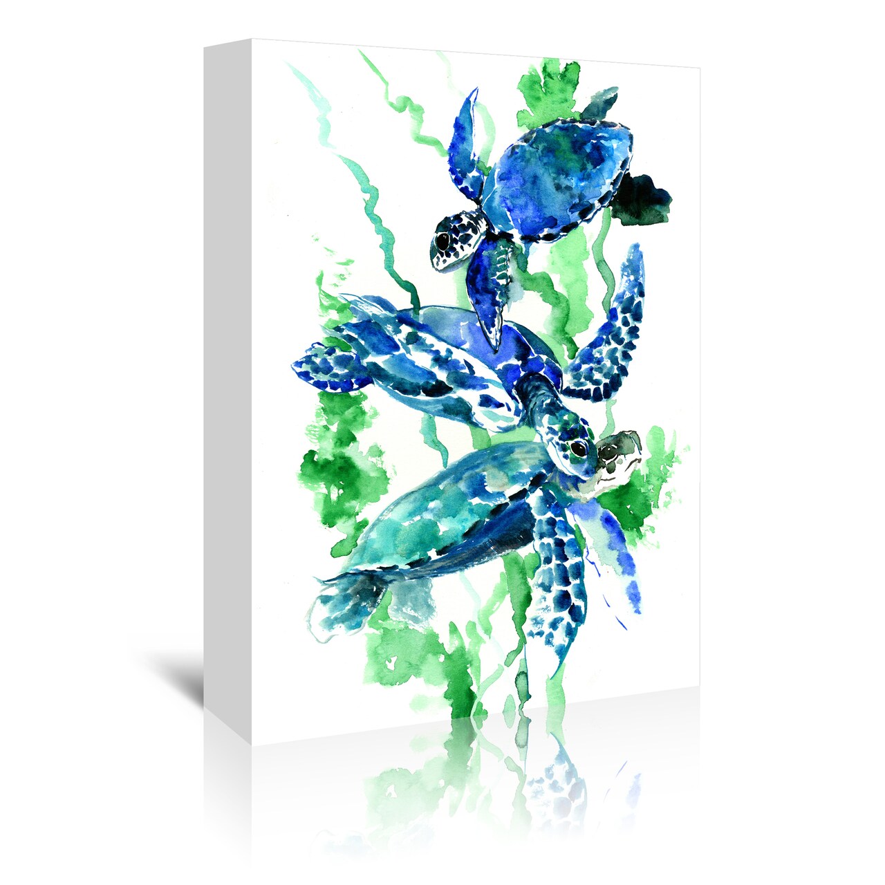Sea Turtles Blue Green Underwater Scene by Suren Nersisyan  Gallery Wrapped Canvas - Americanflat